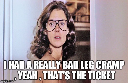 Jobeth Williams | I HAD A REALLY BAD LEG CRAMP , YEAH , THAT'S THE TICKET | image tagged in jobeth williams | made w/ Imgflip meme maker