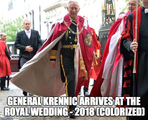 Im not much of a sequel memer but this will be my solo  | GENERAL KRENNIC ARRIVES AT THE ROYAL WEDDING - 2018 (COLORIZED) | image tagged in rogue one,star wars,royal wedding | made w/ Imgflip meme maker