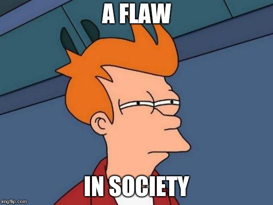 A FLAW IN SOCIETY | image tagged in memes,futurama fry | made w/ Imgflip meme maker