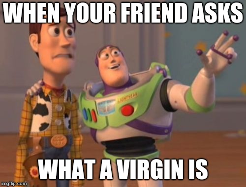 X, X Everywhere | WHEN YOUR FRIEND ASKS; WHAT A VIRGIN IS | image tagged in memes,x x everywhere | made w/ Imgflip meme maker