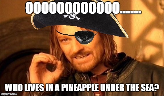AYE, AYE CAPTAIN!! | OOOOOOOOOOOO........ WHO LIVES IN A PINEAPPLE UNDER THE SEA? | image tagged in boromir,pirate | made w/ Imgflip meme maker