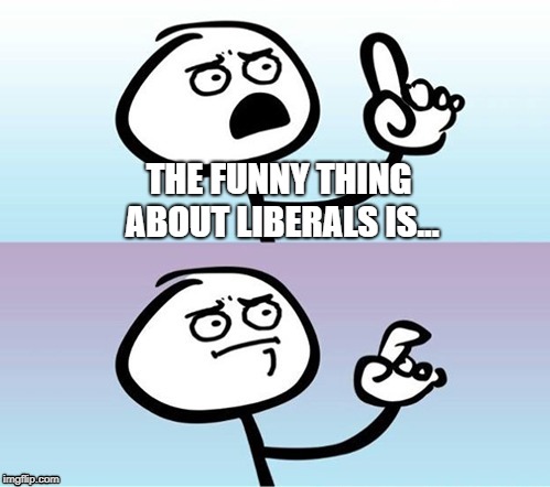 Still Coming Up Short | THE FUNNY THING ABOUT LIBERALS IS... | image tagged in wait a minute  never mind,memes,liberals | made w/ Imgflip meme maker