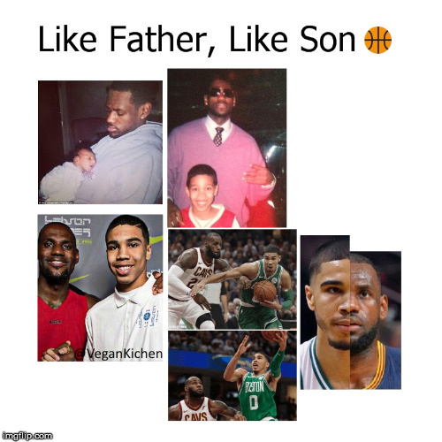 Like Father, Like Son  (Love and Basketball) | image tagged in vegan,basketball,lebron james | made w/ Imgflip meme maker