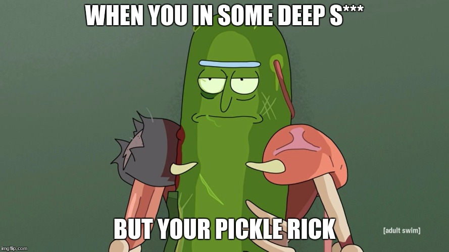 pickle rick |  WHEN YOU IN SOME DEEP S***; BUT YOUR PICKLE RICK | image tagged in pickle rick | made w/ Imgflip meme maker
