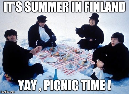 Canadian picnic | IT'S SUMMER IN FINLAND YAY , PICNIC TIME ! | image tagged in canadian picnic | made w/ Imgflip meme maker