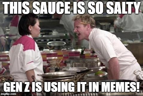 Angry Chef Gordon Ramsay |  THIS SAUCE IS SO SALTY; GEN Z IS USING IT IN MEMES! | image tagged in memes,angry chef gordon ramsay | made w/ Imgflip meme maker