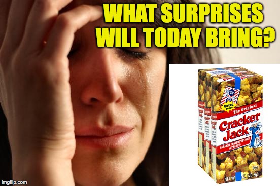 First World Problems Meme | WHAT SURPRISES WILL TODAY BRING? | image tagged in memes,first world problems | made w/ Imgflip meme maker
