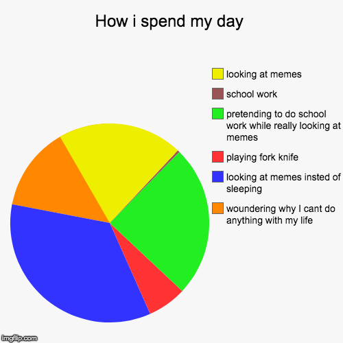 How i spend my day | woundering why I cant do anything with my life, looking at memes insted of sleeping, playing fork knife, pretending to  | image tagged in funny,pie charts | made w/ Imgflip chart maker