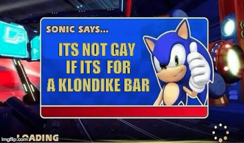 Sonic Says | ITS NOT GAY IF ITS 
FOR A KLONDIKE BAR | image tagged in sonic says | made w/ Imgflip meme maker