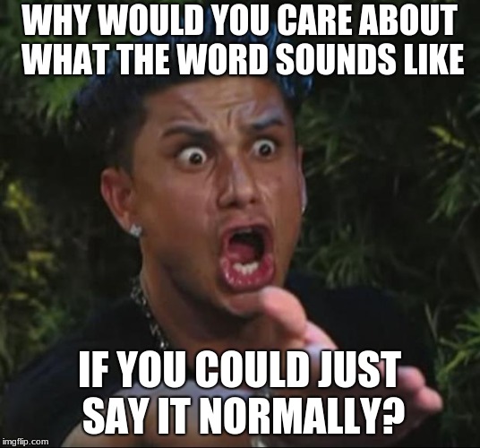 DJ Pauly D Meme | WHY WOULD YOU CARE ABOUT WHAT THE WORD SOUNDS LIKE; IF YOU COULD JUST SAY IT NORMALLY? | image tagged in memes,dj pauly d | made w/ Imgflip meme maker