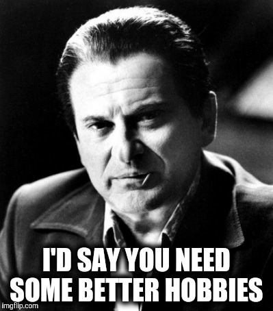 Joe Pesci sez,,, | I'D SAY YOU NEED SOME BETTER HOBBIES | image tagged in joe pesci sez   | made w/ Imgflip meme maker