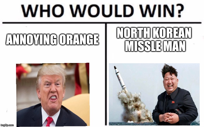 Who Would Win? Meme | ANNOYING ORANGE; NORTH KOREAN MISSLE MAN | image tagged in memes,who would win | made w/ Imgflip meme maker