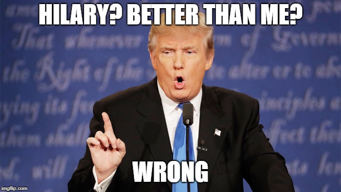 Donald Trump Wrong | HILARY? BETTER THAN ME? WRONG | image tagged in donald trump wrong | made w/ Imgflip meme maker