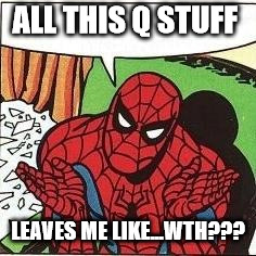 Spiderman Confusion | ALL THIS Q STUFF; LEAVES ME LIKE...WTH??? | image tagged in spiderman confusion | made w/ Imgflip meme maker