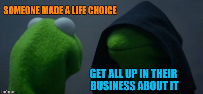 Evil Kermit Meme | SOMEONE MADE A LIFE CHOICE GET ALL UP IN THEIR BUSINESS ABOUT IT | image tagged in memes,evil kermit | made w/ Imgflip meme maker