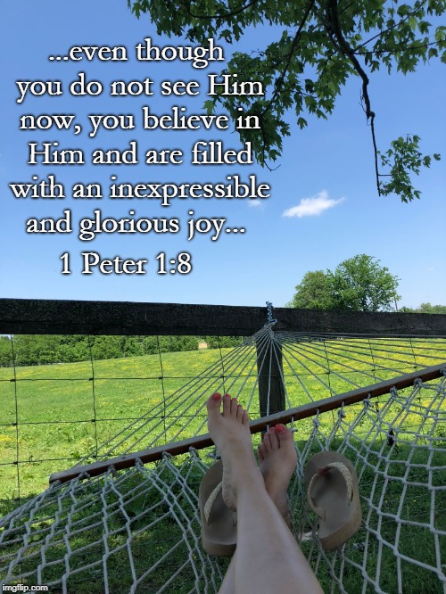 ...even though you do not see Him now, you believe in Him and are filled with an inexpressible and glorious joy... 1 Peter 1:8 | made w/ Imgflip meme maker