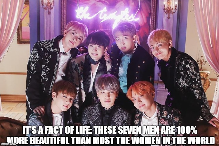 Fact of Life #1 | IT'S A FACT OF LIFE: THESE SEVEN MEN ARE 100% MORE BEAUTIFUL THAN MOST THE WOMEN IN THE WORLD | image tagged in bts,so true | made w/ Imgflip meme maker