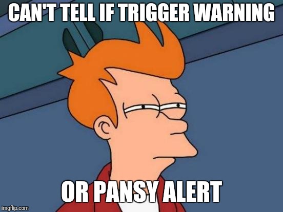 Futurama Fry Meme | CAN'T TELL IF TRIGGER WARNING; OR PANSY ALERT | image tagged in memes,futurama fry | made w/ Imgflip meme maker