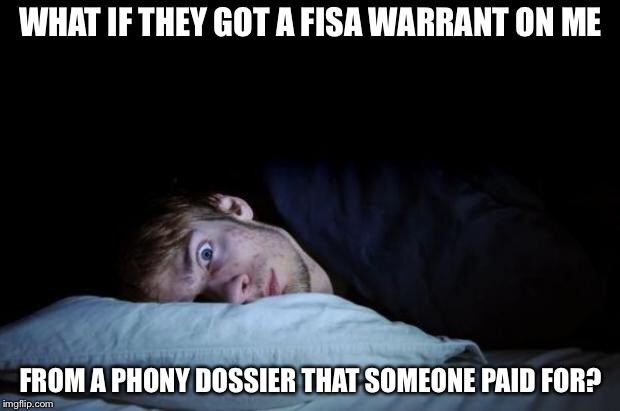 Insomnia | WHAT IF THEY GOT A FISA WARRANT ON ME; FROM A PHONY DOSSIER THAT SOMEONE PAID FOR? | image tagged in insomnia | made w/ Imgflip meme maker