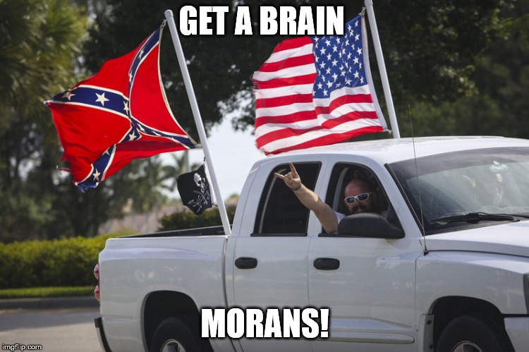 GET A BRAIN; MORANS! | image tagged in confederate flag,racist,redneck,moron,american,america | made w/ Imgflip meme maker