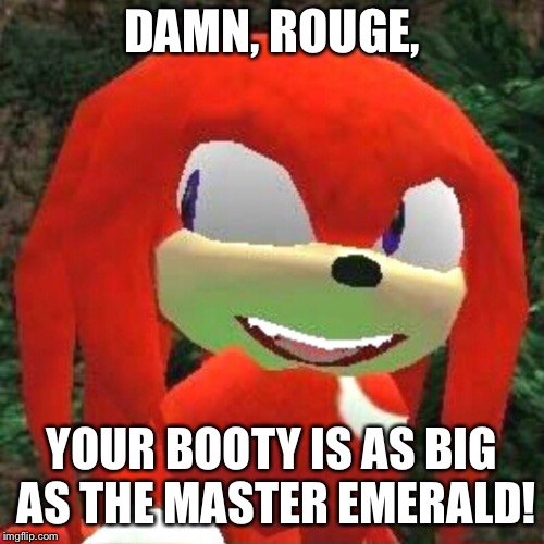 The face you make Knuckles | DAMN, ROUGE, YOUR BOOTY IS AS BIG AS THE MASTER EMERALD! | image tagged in the face you make knuckles | made w/ Imgflip meme maker