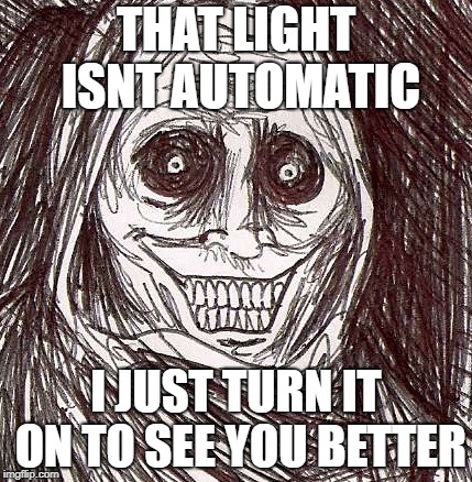 Unwanted House Guest | THAT LIGHT ISNT AUTOMATIC; I JUST TURN IT ON TO SEE YOU BETTER | image tagged in memes,unwanted house guest | made w/ Imgflip meme maker