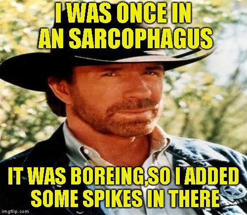 I WAS ONCE IN AN SARCOPHAGUS IT WAS BOREING,SO I ADDED SOME SPIKES IN THERE | made w/ Imgflip meme maker
