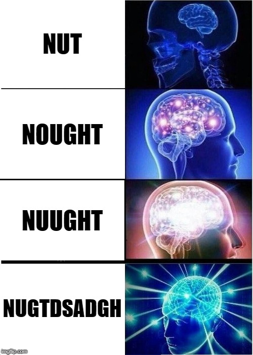 Expanding Brain Meme | NUT; NOUGHT; NUUGHT; NUGTDSADGH | image tagged in memes,expanding brain | made w/ Imgflip meme maker