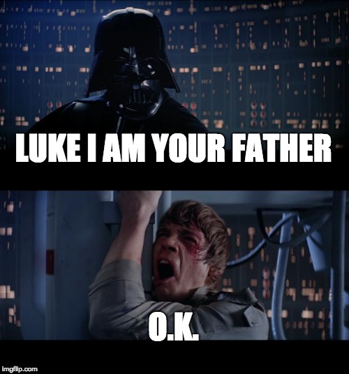 Star Wars No Meme | LUKE I AM YOUR FATHER; O.K. | image tagged in memes,star wars no | made w/ Imgflip meme maker