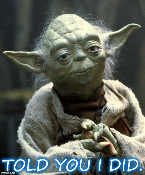 sarcastic yoda | TOLD YOU I DID. | image tagged in yoda | made w/ Imgflip meme maker