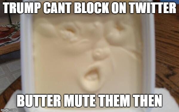 Butter Do it President  | TRUMP CANT BLOCK ON TWITTER; BUTTER MUTE THEM THEN | image tagged in trump,memes,twitter,president,maga | made w/ Imgflip meme maker