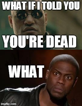 what | WHAT IF I TOLD YOU; YOU'RE DEAD; WHAT | image tagged in memes,kevin hart the hell | made w/ Imgflip meme maker