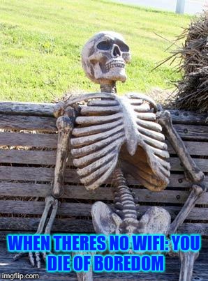 Waiting Skeleton Meme | WHEN THERES NO WIFI:
YOU DIE OF BOREDOM | image tagged in memes,waiting skeleton | made w/ Imgflip meme maker