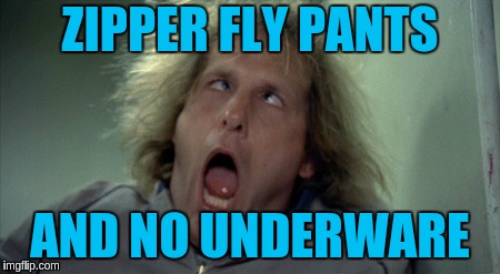 Scary Harry | ZIPPER FLY PANTS; AND NO UNDERWARE | image tagged in memes,scary harry | made w/ Imgflip meme maker