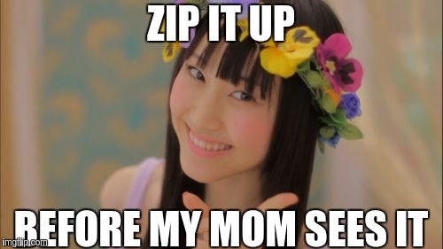Rena Matsui | ZIP IT UP; BEFORE MY MOM SEES IT | image tagged in memes,rena matsui | made w/ Imgflip meme maker