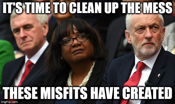 The Labour Party - time to clean up the mess | IT'S TIME TO CLEAN UP THE MESS; THESE MISFITS HAVE CREATED | image tagged in corbyn's labour party,corbyn eww,mcdonnell abbott,wearecorbyn,gtto jc4pm,labourisdead | made w/ Imgflip meme maker
