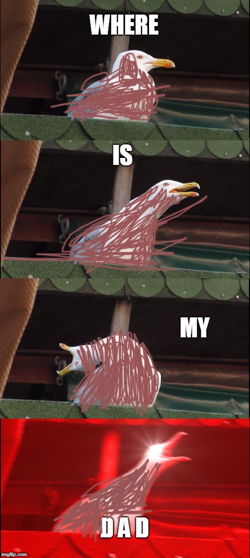 Inhaling Seagull | WHERE; IS; MY; D A D | image tagged in memes,inhaling seagull | made w/ Imgflip meme maker