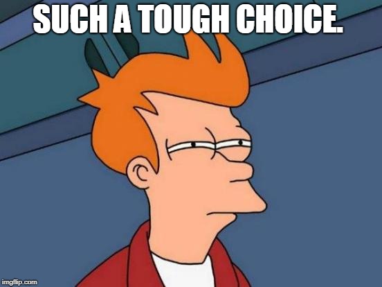 Futurama Fry Meme | SUCH A TOUGH CHOICE. | image tagged in memes,futurama fry | made w/ Imgflip meme maker
