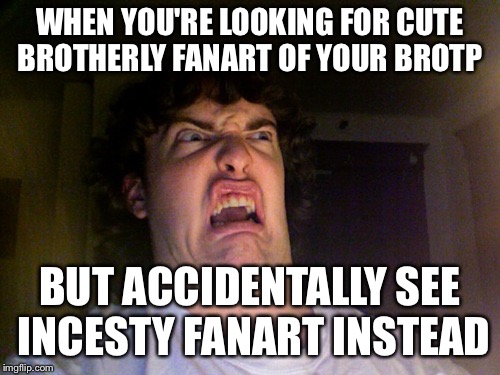 Why Pinterest, Why?! | WHEN YOU'RE LOOKING FOR CUTE BROTHERLY FANART OF YOUR BROTP; BUT ACCIDENTALLY SEE INCESTY FANART INSTEAD | image tagged in memes,oh no,incest | made w/ Imgflip meme maker