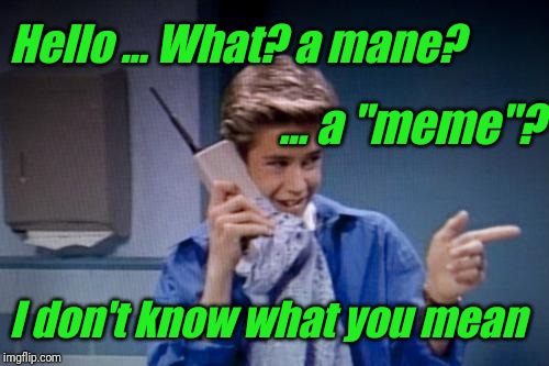 saved by the bell cell phone | Hello ... What? a mane? ... a "meme"? I don't know what you mean | image tagged in saved by the bell cell phone | made w/ Imgflip meme maker