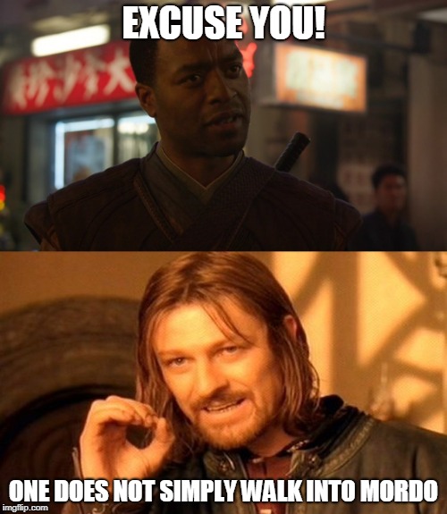 Mind Your Manners | EXCUSE YOU! ONE DOES NOT SIMPLY WALK INTO MORDO | image tagged in one does not simply,doctor strange | made w/ Imgflip meme maker