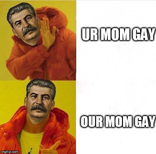 UR MOM GAY; OUR MOM GAY | image tagged in drake meme,stalin | made w/ Imgflip meme maker