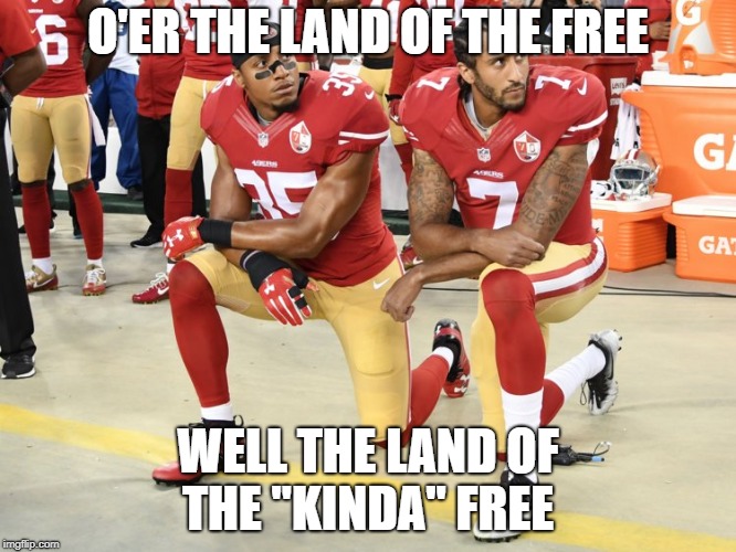 O'ER THE LAND OF THE FREE; WELL THE LAND OF THE "KINDA" FREE | image tagged in colin n eric | made w/ Imgflip meme maker