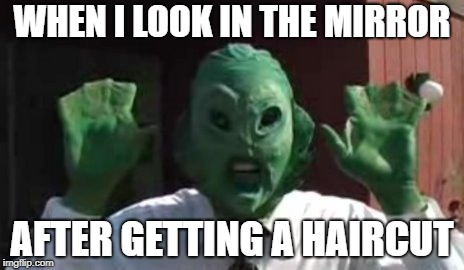 Summer Haircut | WHEN I LOOK IN THE MIRROR; AFTER GETTING A HAIRCUT | image tagged in funny memes,bad haircut,hot weather | made w/ Imgflip meme maker