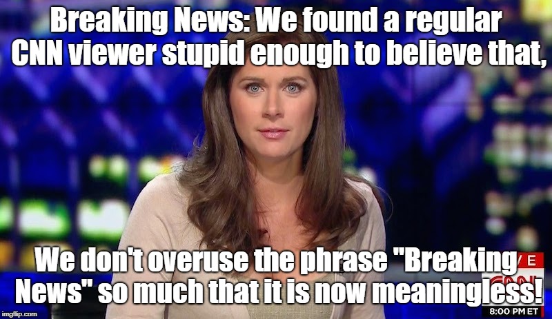 Breaking News: We found a regular CNN viewer stupid enough to believe that, We don't overuse the phrase "Breaking News" so much that it is now meaningless! | image tagged in cnn erin burnett 2 | made w/ Imgflip meme maker