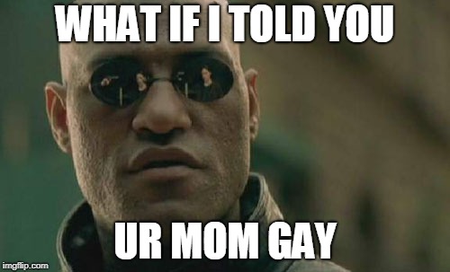 Matrix Morpheus Meme | WHAT IF I TOLD YOU; UR MOM GAY | image tagged in memes,matrix morpheus | made w/ Imgflip meme maker