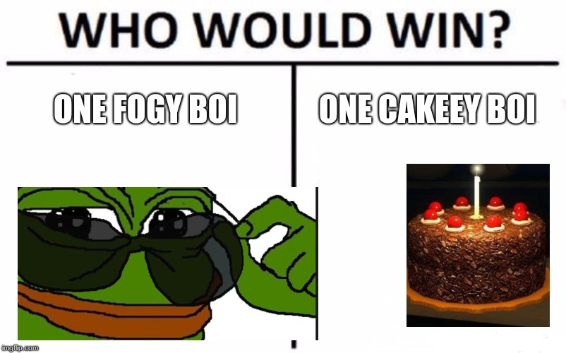 Who Would Win? | ONE FOGY BOI; ONE CAKEEY BOI | image tagged in memes,who would win | made w/ Imgflip meme maker