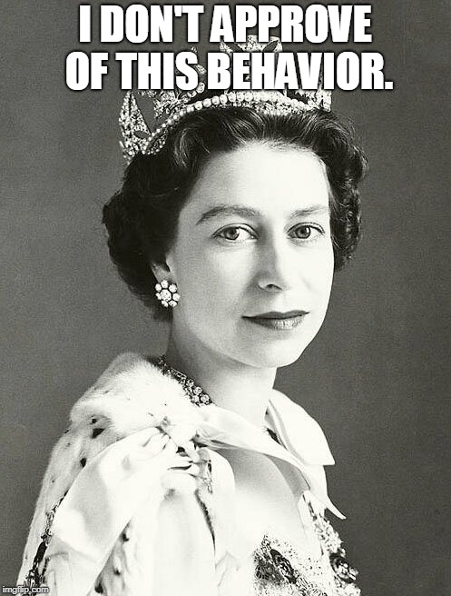 I DON'T APPROVE OF THIS BEHAVIOR. | image tagged in queen of england | made w/ Imgflip meme maker