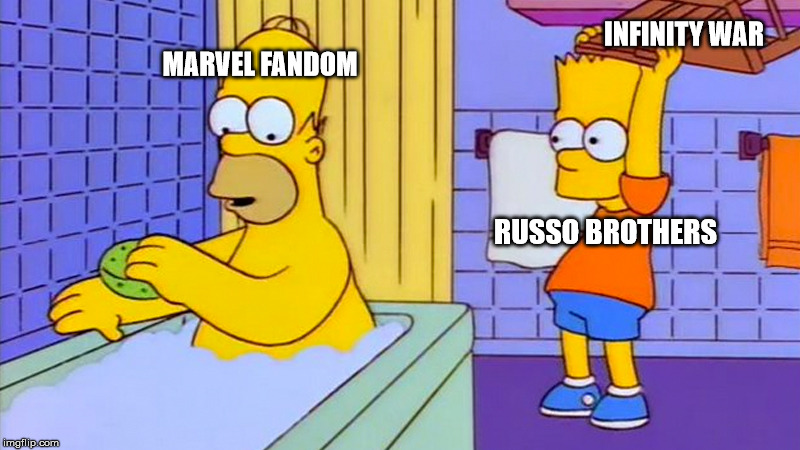 Infinity war in a nutshell | INFINITY WAR; MARVEL FANDOM; RUSSO BROTHERS | image tagged in bart simpson chair | made w/ Imgflip meme maker