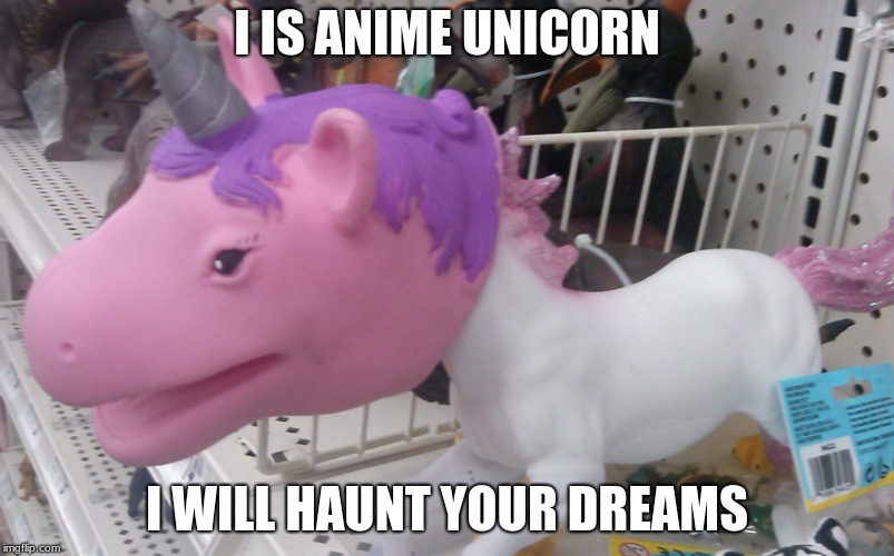 Anime Unicorn | I IS ANIME UNICORN; I WILL HAUNT YOUR DREAMS | image tagged in anime | made w/ Imgflip meme maker